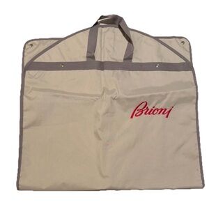 Brioni Beige and Gray Foldable Garment Cover with Red Script Logo VGUC